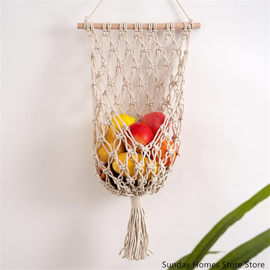 Food Storage Kitchen Cabinet - Cesta de macramé para almacenamiento de