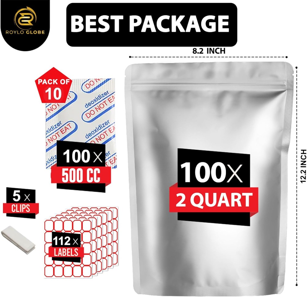 100 Bolsas de Mylar de 2 Cuart - Food Storage For Long Term reseña y precio
