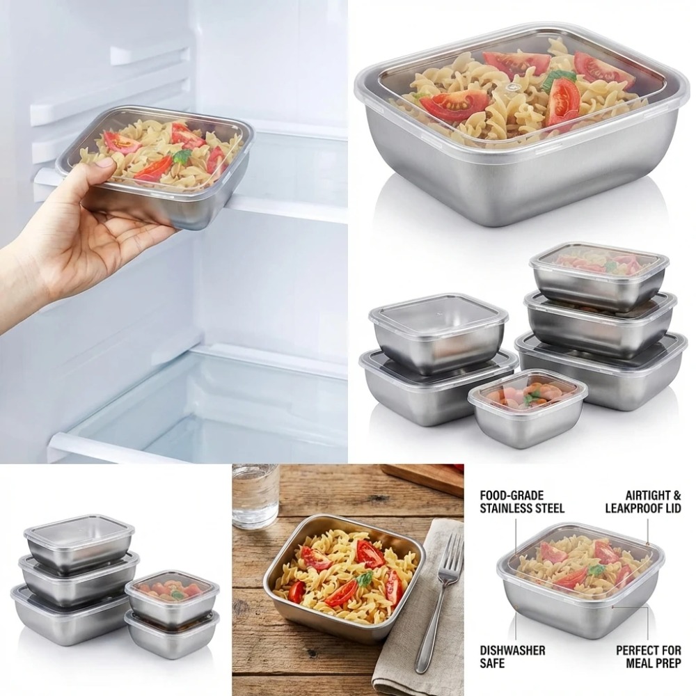 Juego de 6 Recipientes Herméti - Food Storage Stainless Steel reseña y precio